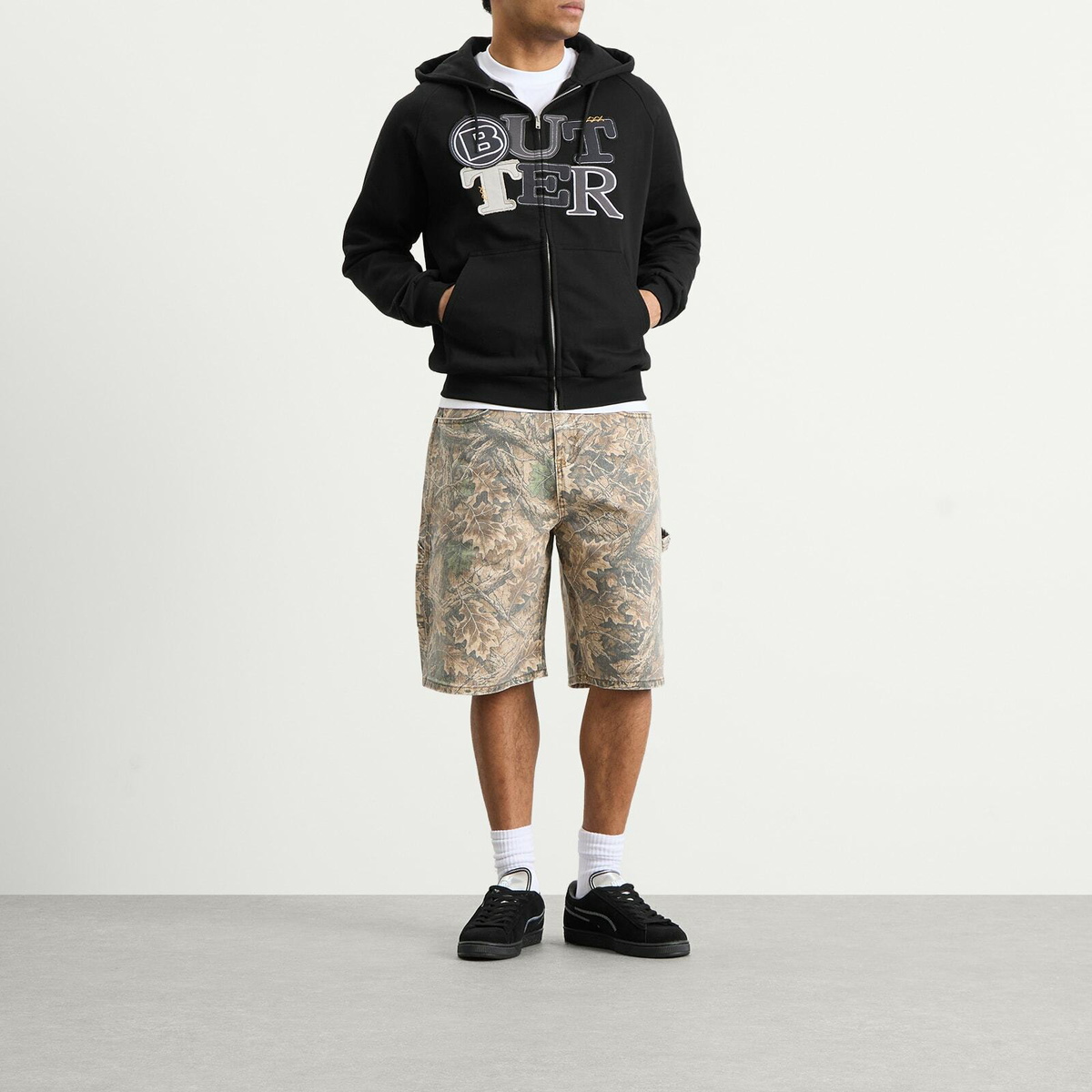 Butter Goods Men's Patchwork Zip Hoodie in Black