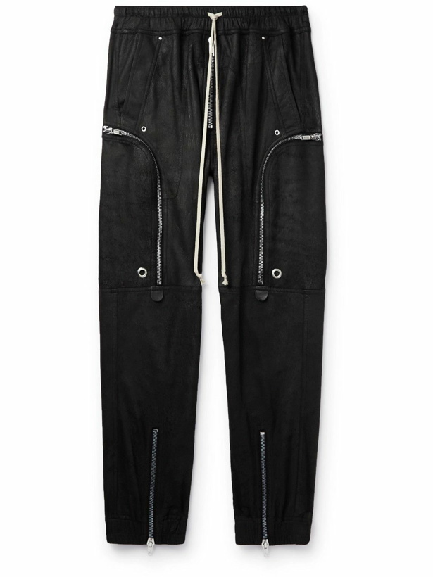 Photo: Rick Owens - Bauhaus Tapered Leather Drawstring Cargo Trousers - Black