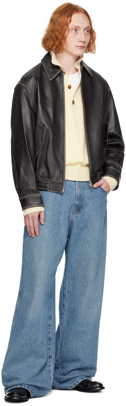 Dunst Black Spread Collar Leather Jacket