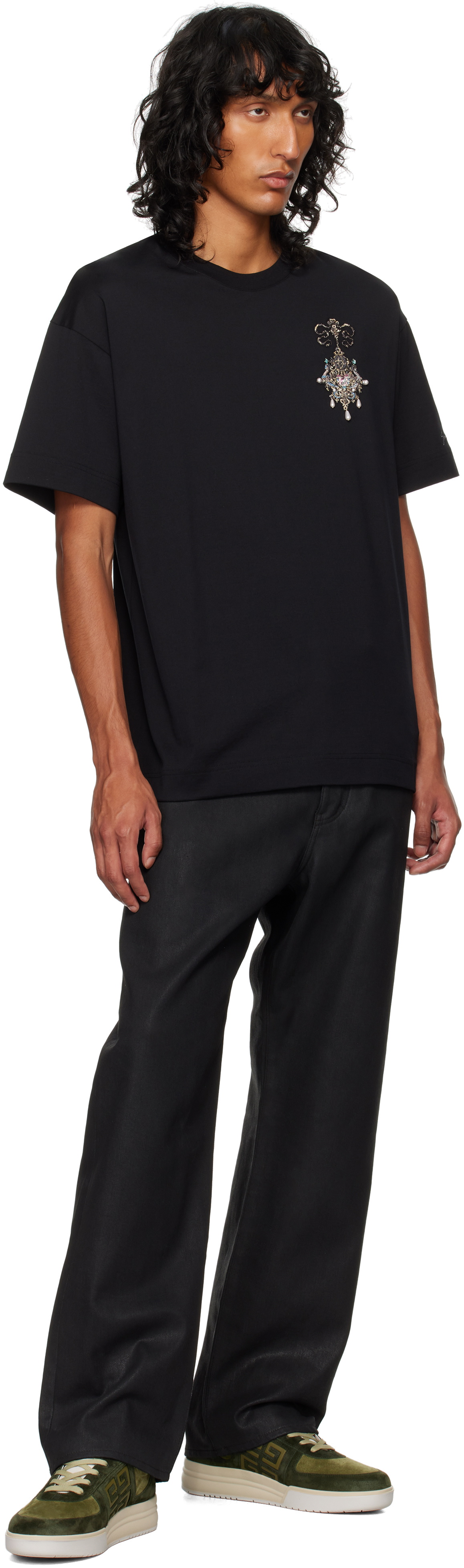 Givenchy Black Embroidered Chandelier & Pearls T-shirt Givenchy