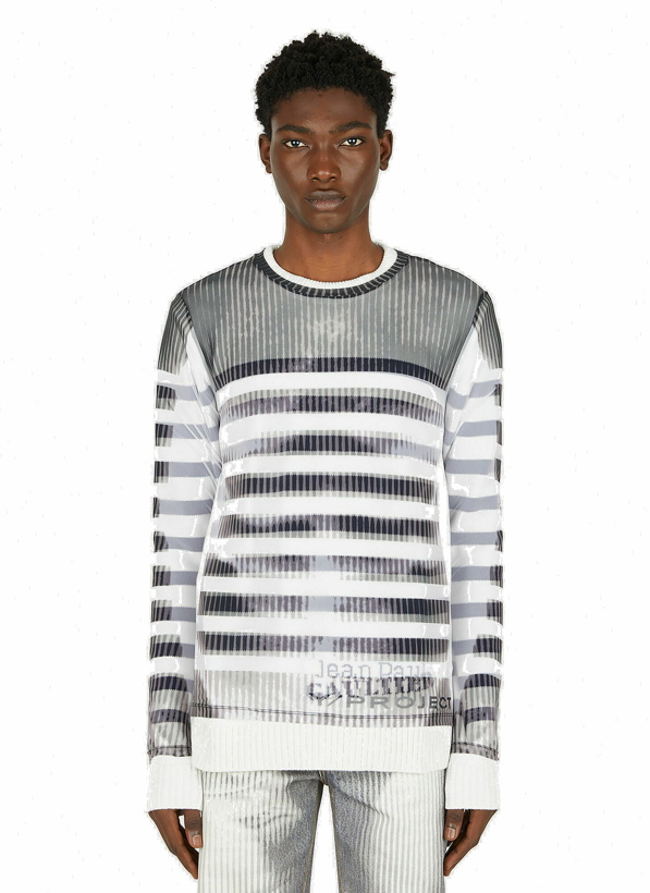 Photo: Y/Project x Jean Paul Gaultier  - Mariniere Mesh Cover Sweater in White