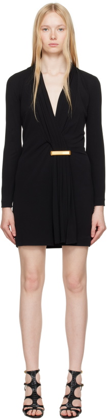 Photo: TOM FORD Black V-Neck Long Sleeve Cocktail Minidress