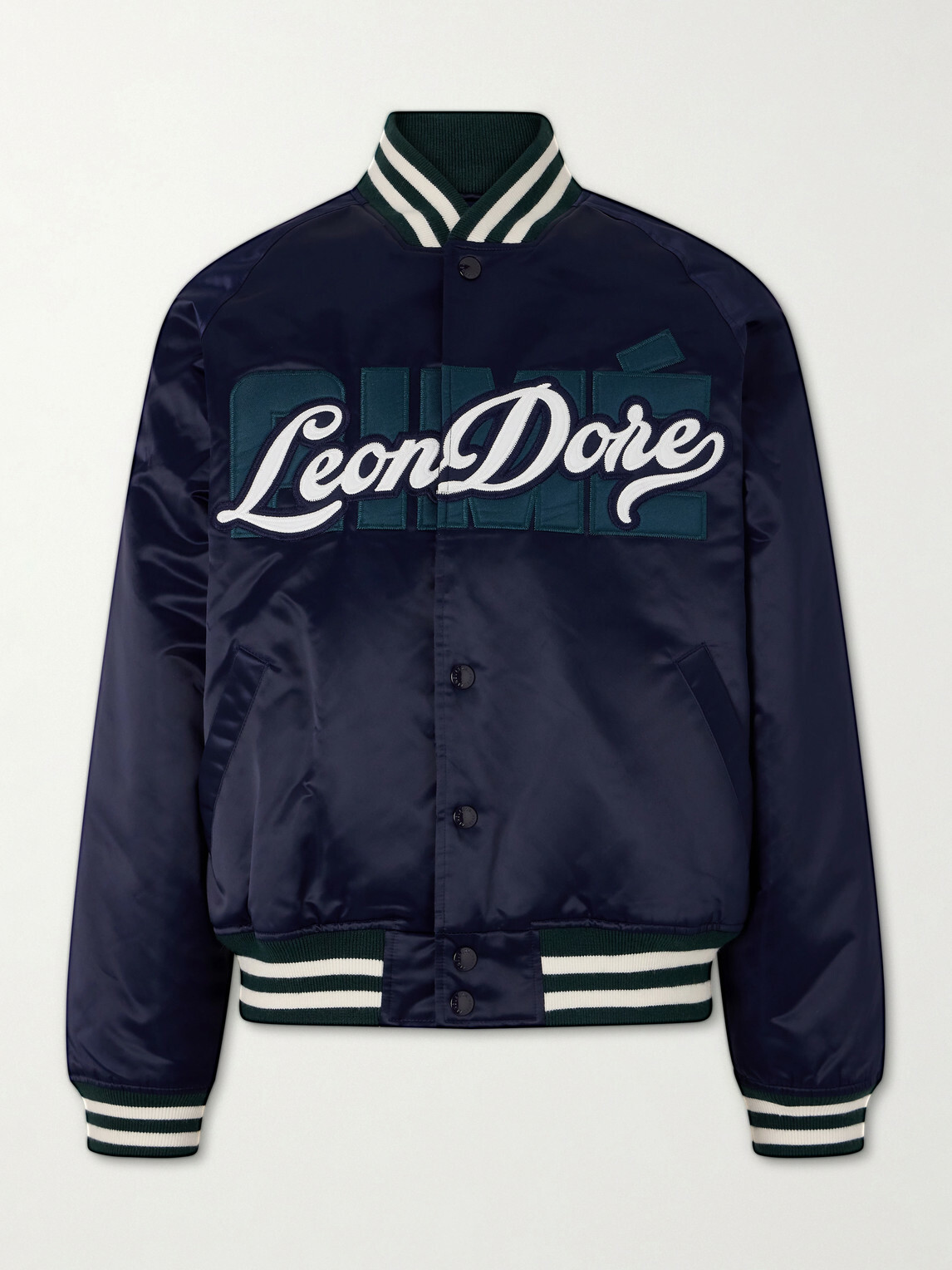 Aimé Leon Dore - Logo-Embroidered Satin Varsity Jacket - Blue