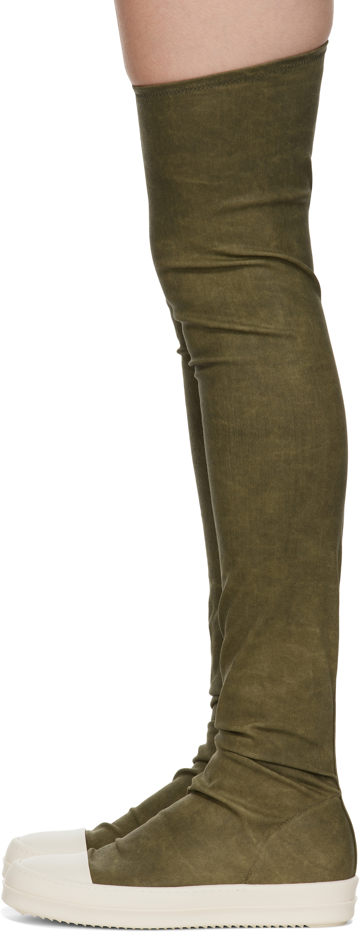 Rick Owens DRKSHDW Khaki Porterville High Sock Sneaks Tall Boots