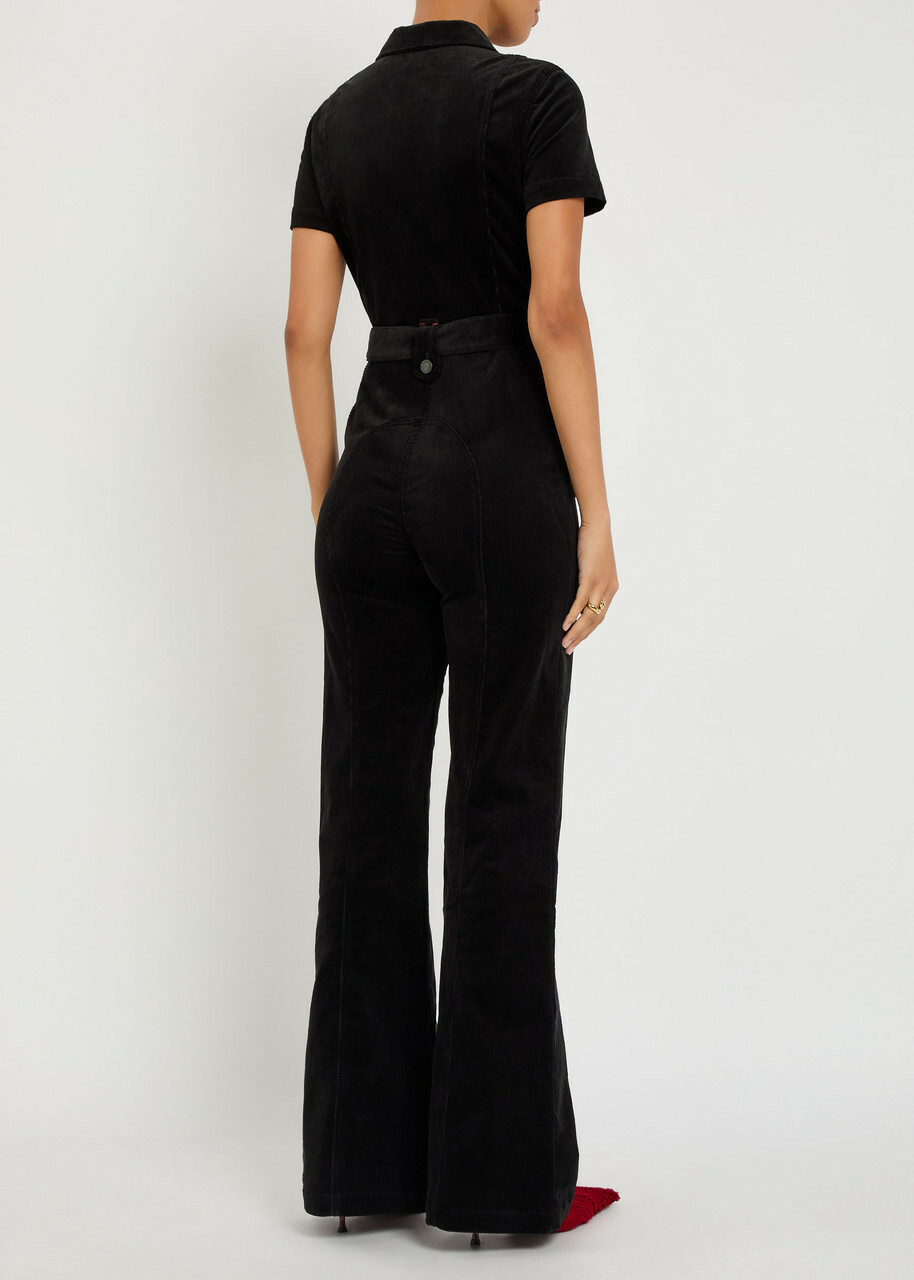 Alice + Olivia Gorgeous Corduroy Wide-leg Jumpsuit Black