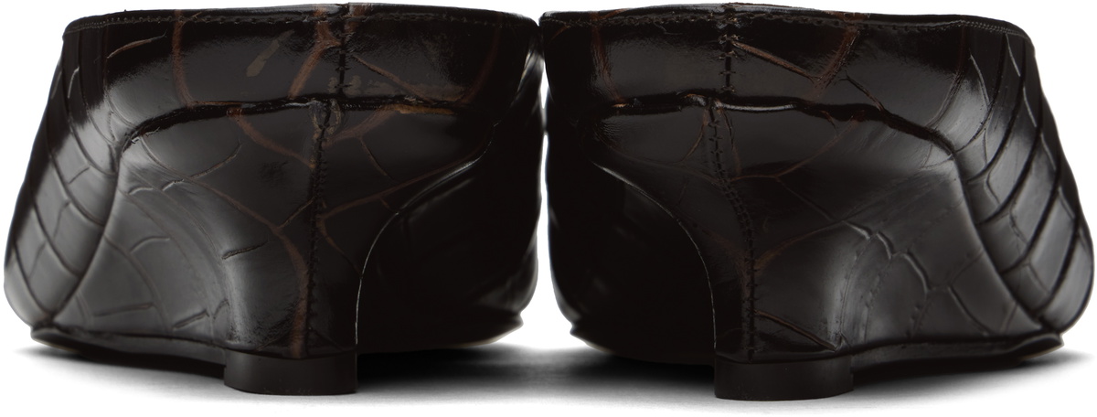 TOTEME Brown Sharp Croco-Embossed Wedge Mules Toteme