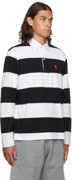 AMI Alexandre Mattiussi Black & White Jersey Striped Ami de Cœur Long Sleeve Polo