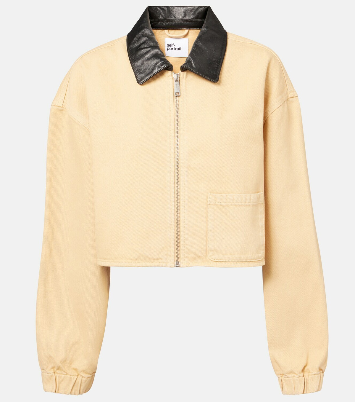 Self-Portrait Leather-trimmed denim jacket