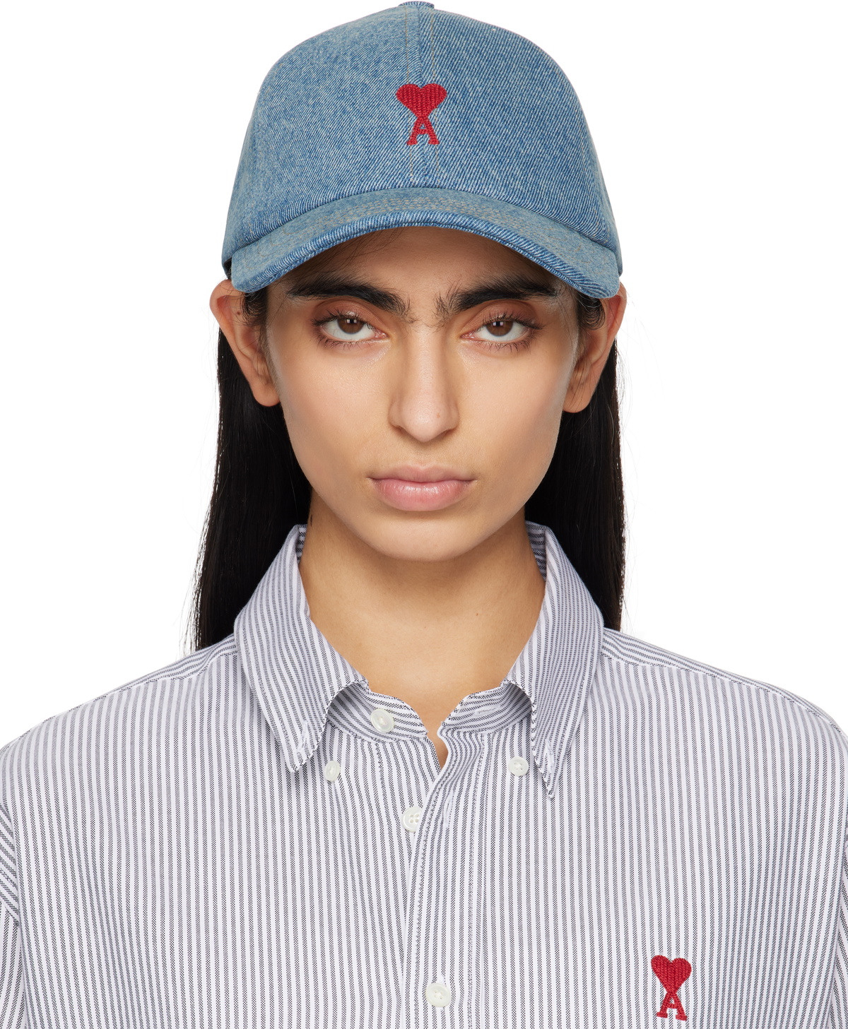 ami paris　AMI DE COEUR EMBROIDERY CAP AMI Paris: Khaki Cotton Ami de Coeur Embroidery Cap | SSENSE