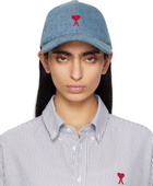 AMI Paris Blue Cotton Ami de Coeur Embroidery Cap