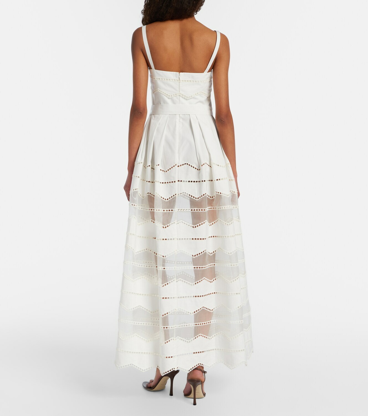 Elie Saab Belted organza-trimmed cotton maxi dress