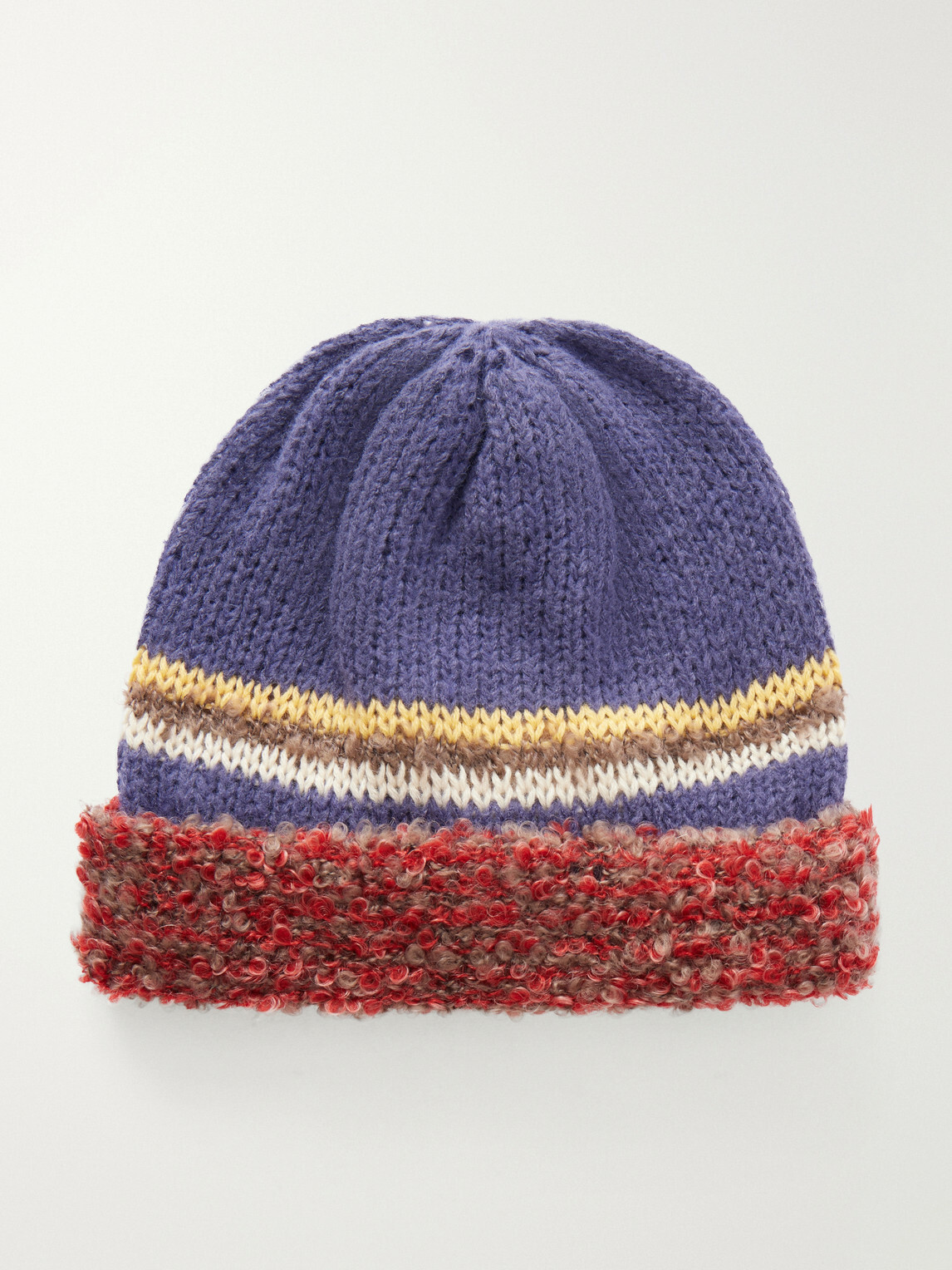 KAPITAL - Bouclé-Trimmed Knitted Mélange Beanie - Blue