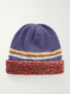 KAPITAL - Bouclé-Trimmed Knitted Mélange Beanie - Blue