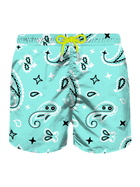 MC2 Saint Barth Man Light Fabric Swim Shorts With Water Green Paisley Print