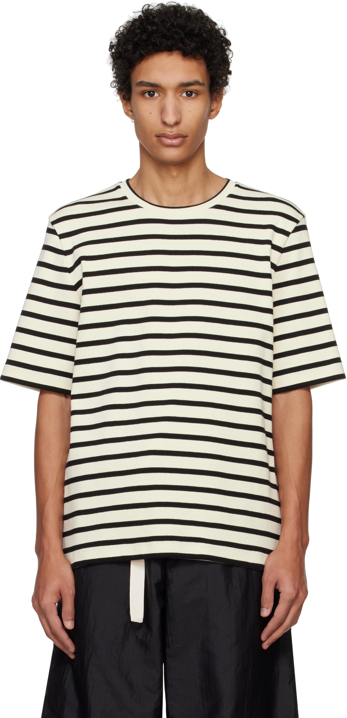 Navy & Off-White Striped T-shirt by Jil Sander on Sale