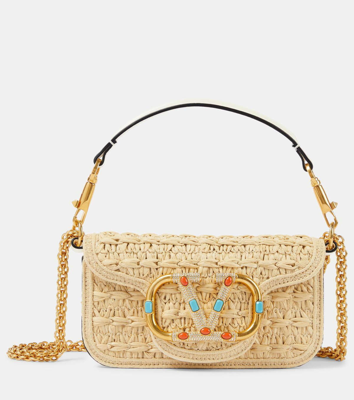 Valentino Garavani Locò Small raffia shoulder bag Valentino