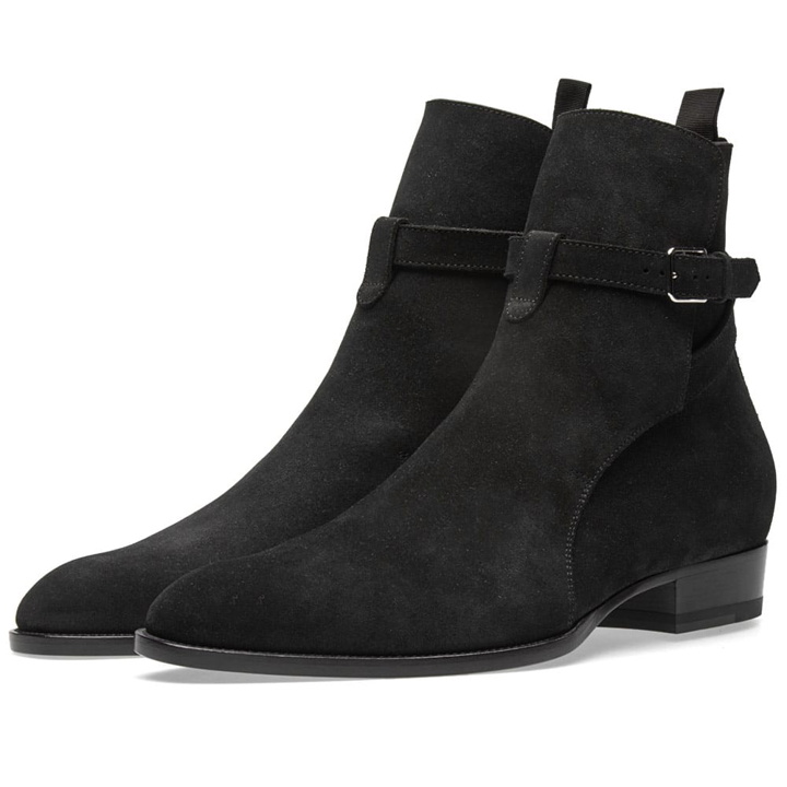 Photo: Saint Laurent Wyatt Harness Suede Boot