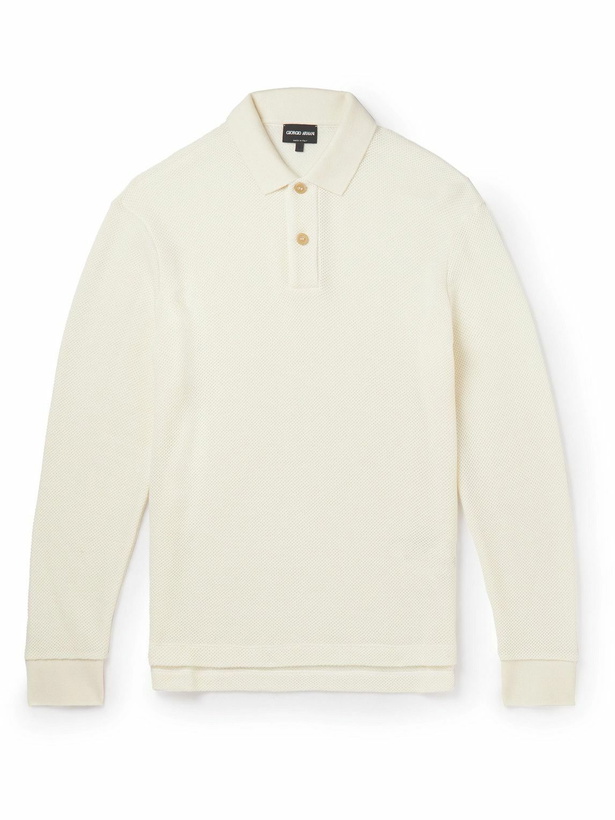 Photo: Giorgio Armani - Wool and Cotton-Blend Polo Shirt - Neutrals