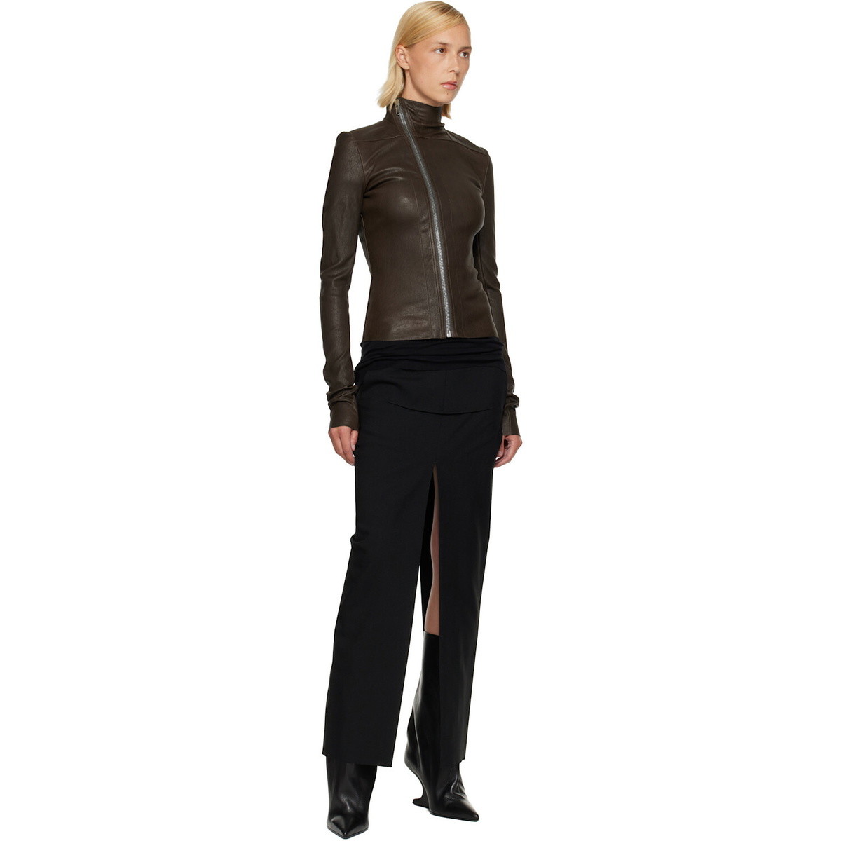 Rick Owens Brown Tower Gary Leather Jacket