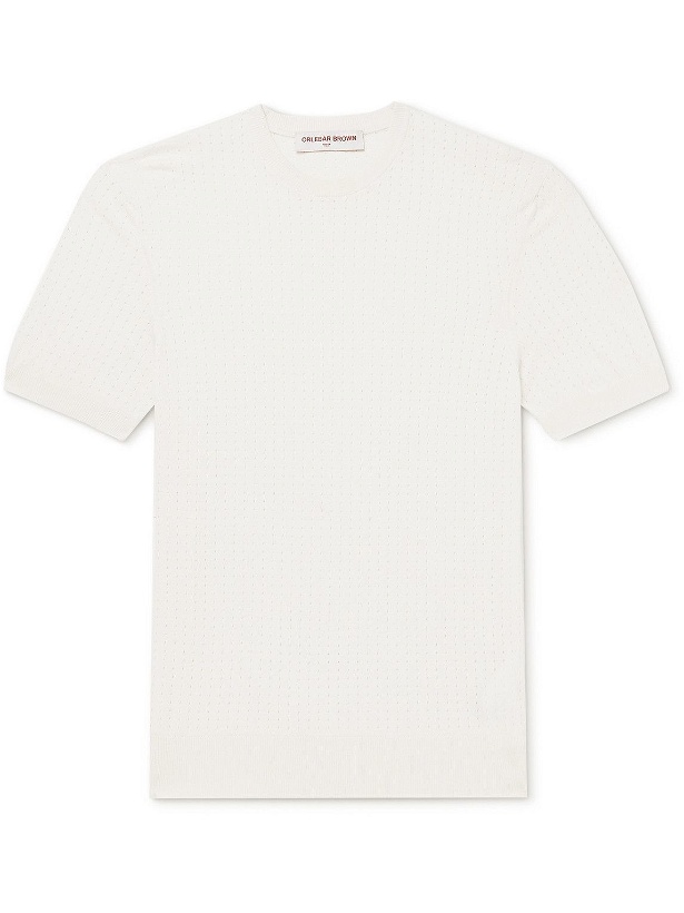 Photo: Orlebar Brown - Gaulin Pointelle-Knit Organic Cotton and Silk-Blend T-Shirt - White