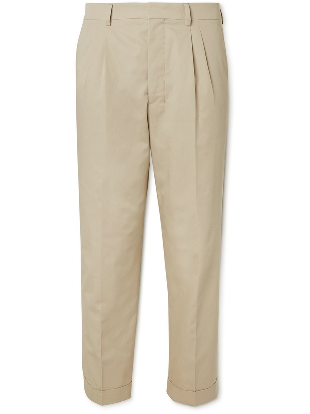 Photo: AMI PARIS - Tapered Cropped Pleated Cotton-Twill Trousers - Neutrals - FR 42