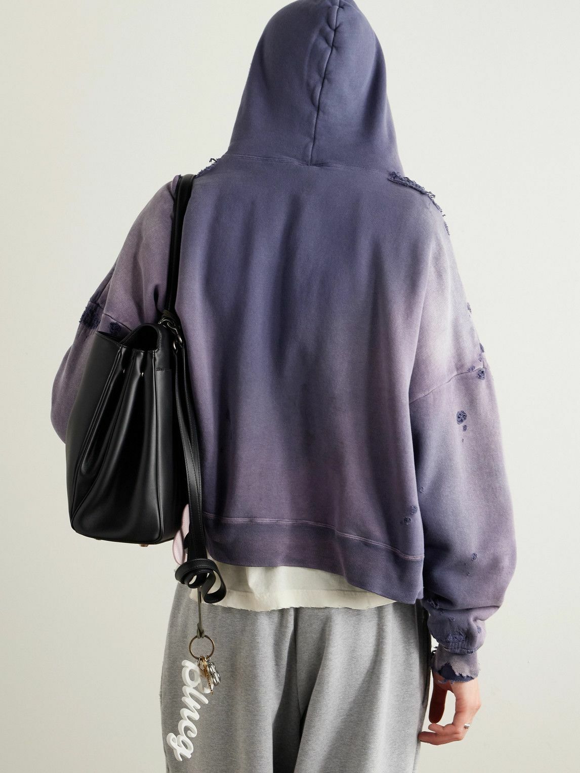 SAINT MXXXXXX - Oversized Distressed Cotton-Jersey Zip-Up Hoodie - Blue