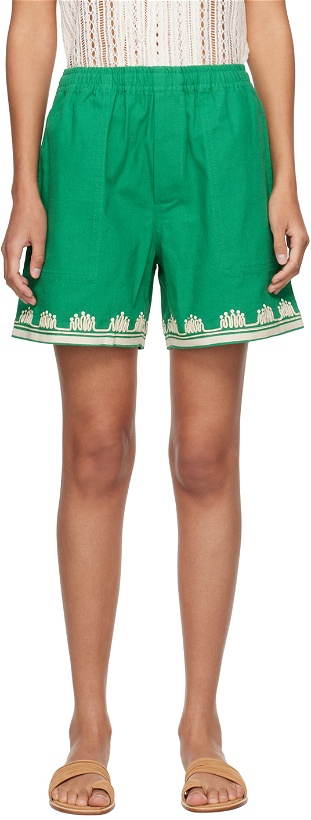 Photo: Bode Green Ripple Appliqué Shorts