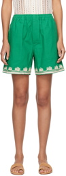 Bode Green Ripple Appliqué Shorts
