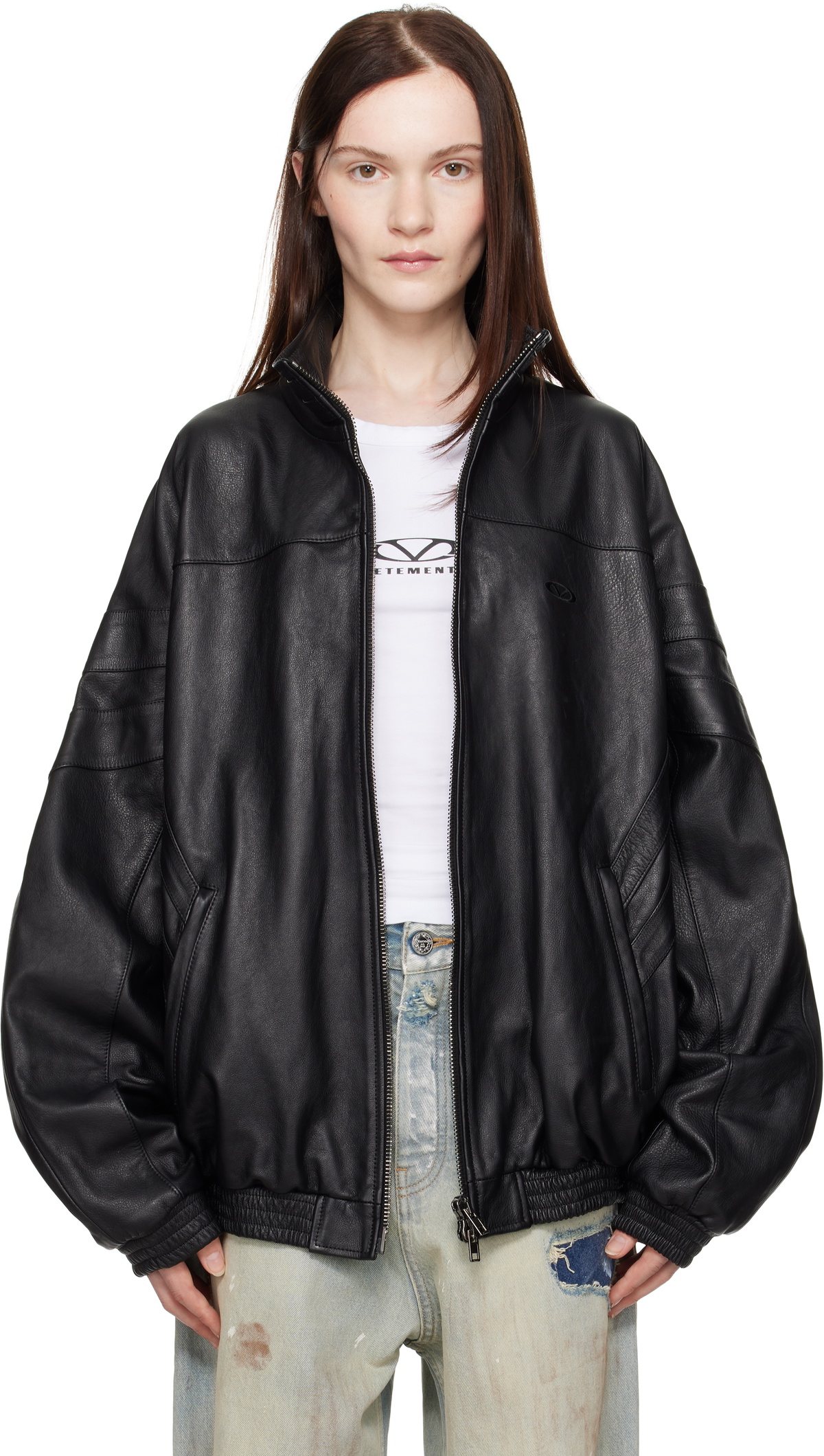 VETEMENTS Black Tracksuit Leather Jacket