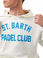MC2 Saint Barth Man Cotton Hooded White Sweatshirt With Bluette St. Barth Padel Club Print