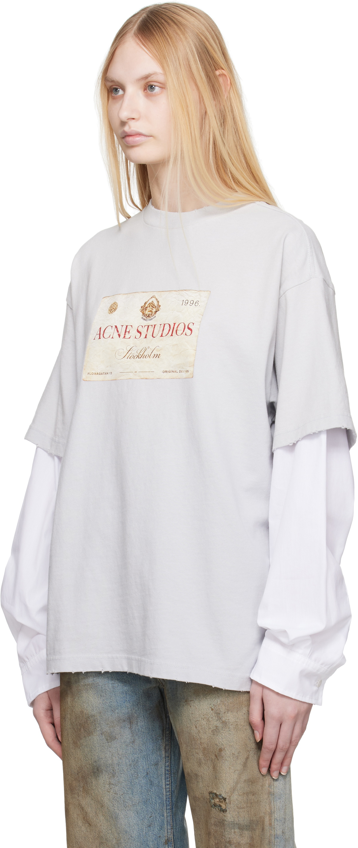 Acne Studios Gray Layered Print T-shirt Acne Studios