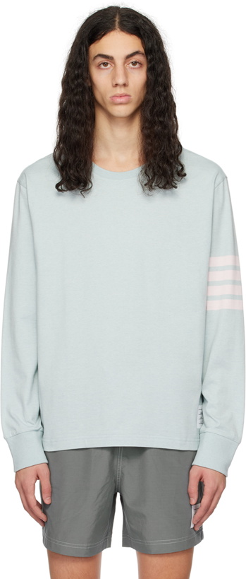 Photo: Thom Browne Blue 4-Bar Long Sleeve T-Shirt