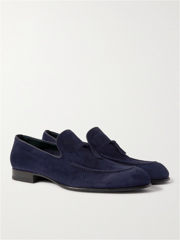 Photo: BRIONI - Lukas Leather-Trimmed Suede Tasselled Loafers - Blue