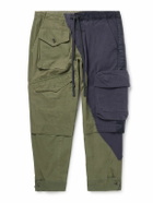 Greg Lauren - Tapered Panelled Cotton-Canvas and Denim Cargo Trousers - Green