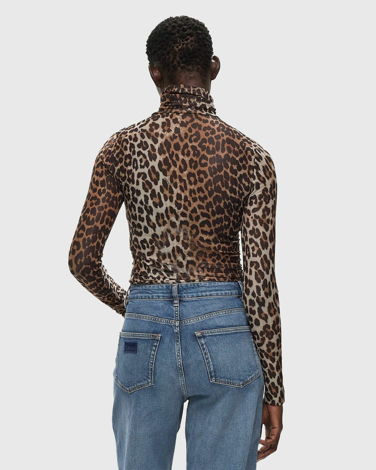 Ganni Printed Mesh Long Sleeve Rollneck Multi Longsleeves GANNI