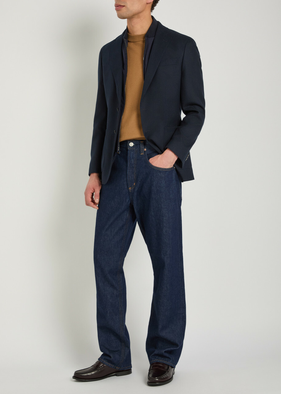 Boss Textured Layered Cotton-blend Blazer Navy