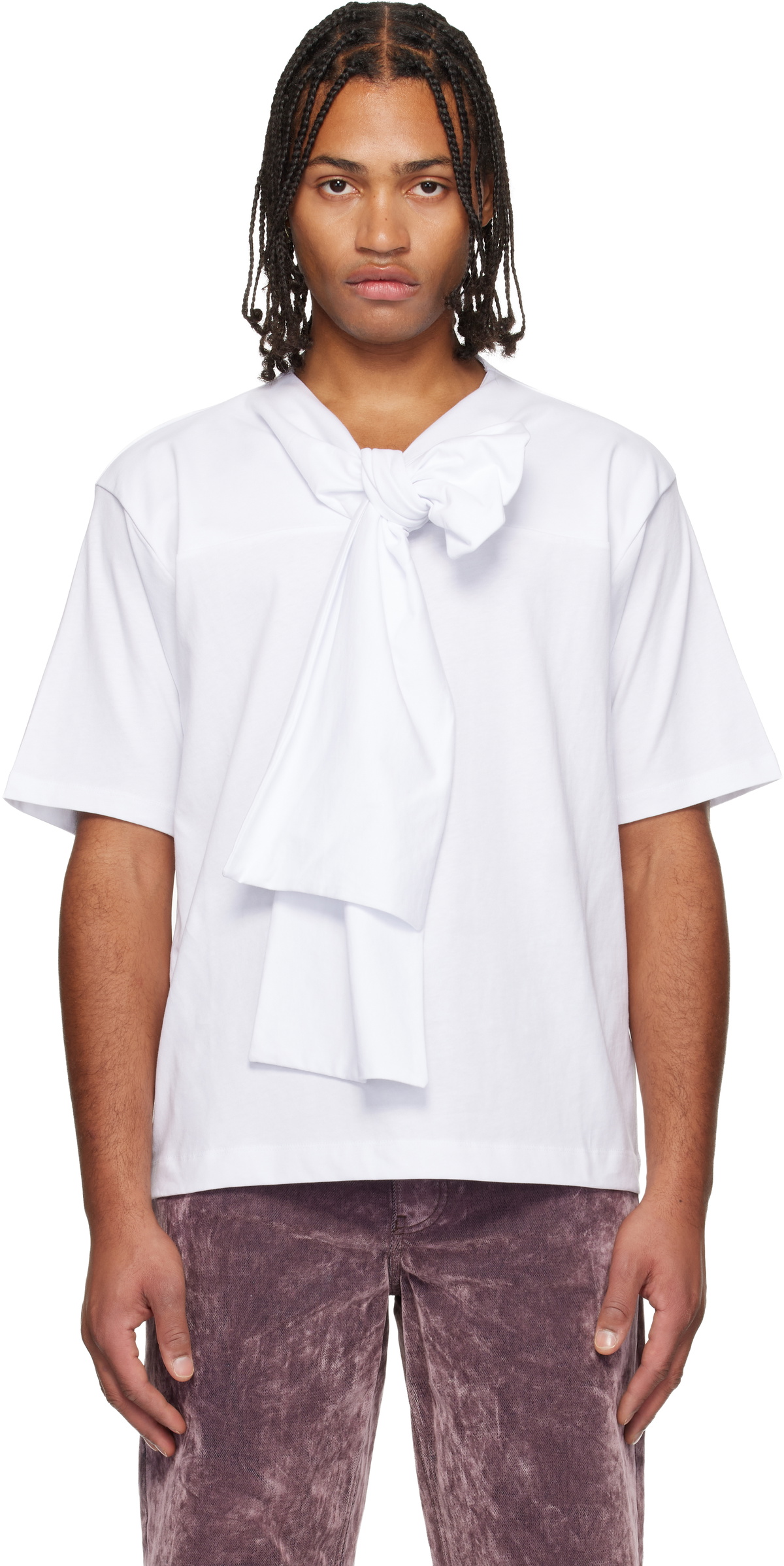 Dries Van Noten White Bow Neck Cotton T-shirt Dries Van Noten