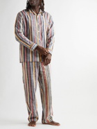 Original Madras - Piped Striped Cotton-Madras Pyjama Set - Neutrals