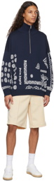 Palm Angels Navy Bandan Zip-Up Sweater