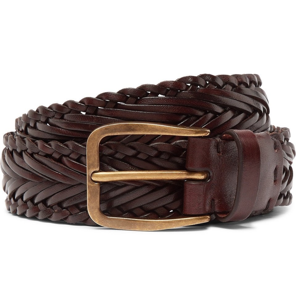 Brunello Cucinelli Men's Leather and Suede Braid Belt - Rust Brown - Size 32