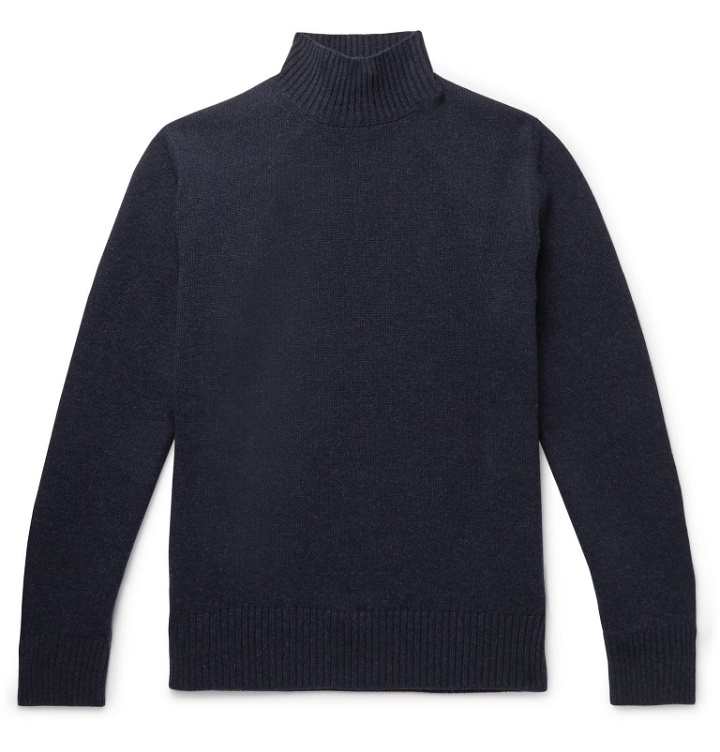 Photo: Thom Sweeney - Mélange Wool and Cashmere-Blend Mock-Neck Sweater - Blue