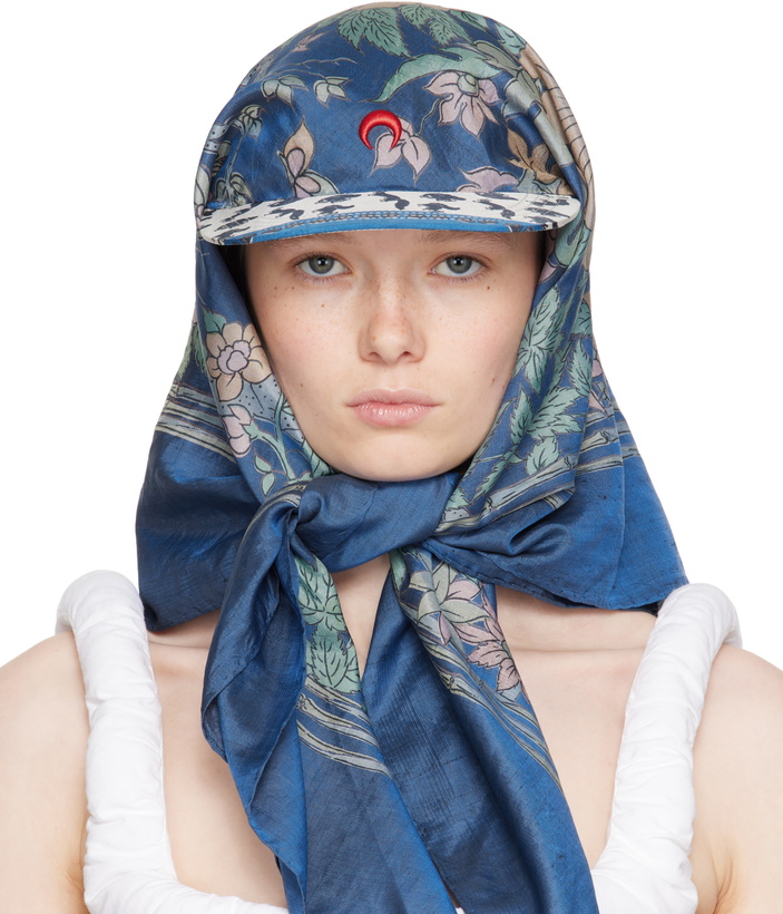 Photo: Marine Serre Blue Regenerated Silk Scarves Veiled Cap