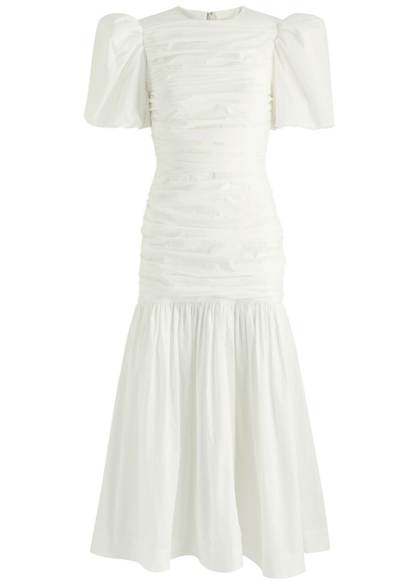 Photo: DE LA Vali Mencia Ruched Cotton Midi Dress White