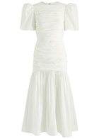 DE LA Vali Mencia Ruched Cotton Midi Dress White