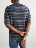 Inis Meáin - Strata Striped Knitted Linen T-Shirt - Blue
