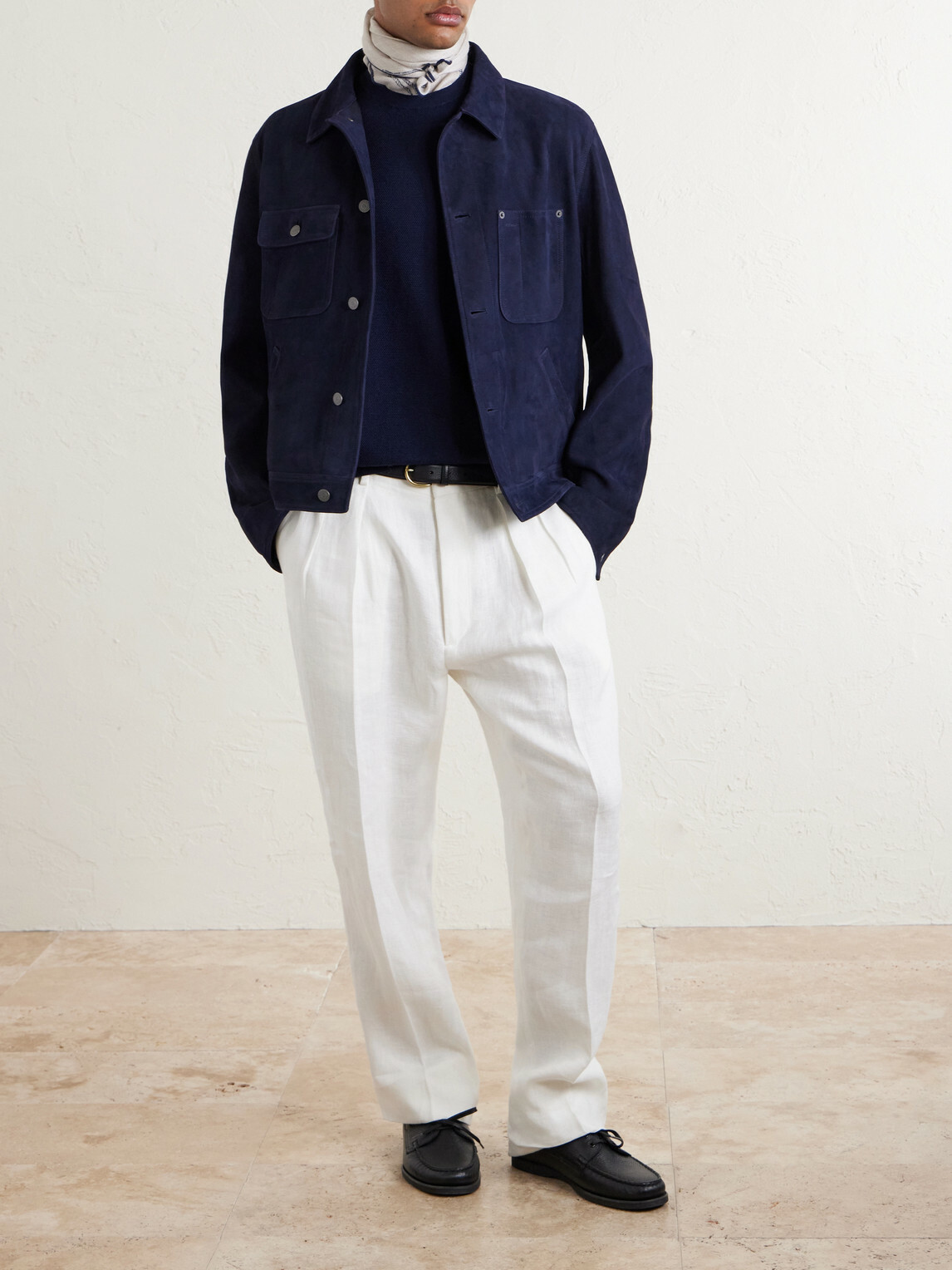Ralph Lauren Purple label - Textured Silk-Blend T-Shirt - Blue