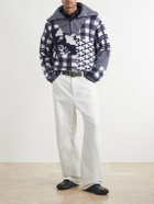 LOEWE - Checked Wool-Blend Half-Zip Sweater - Blue