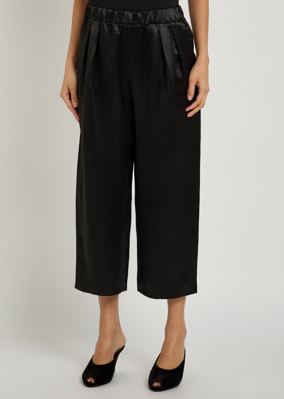 Maria Mcmanus Wide-leg Satin Crop Trousers Black