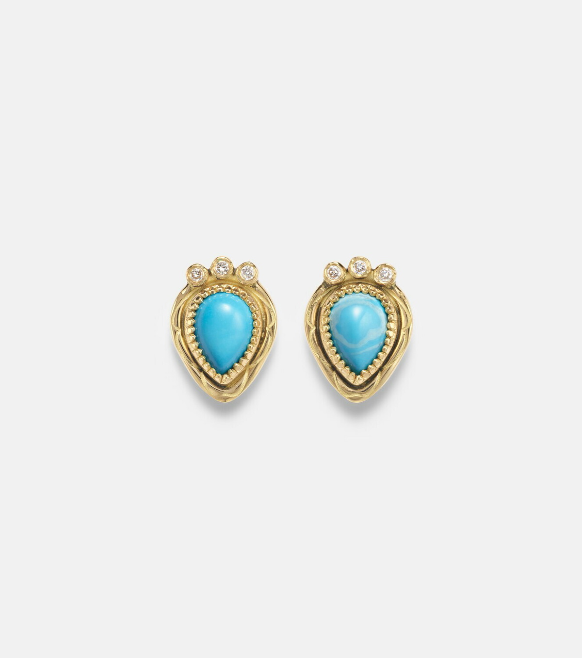 Ileana Makri Tiara 18kt gold drop earrings with diamonds and turquoise