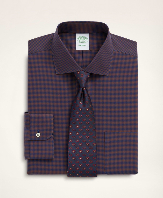 Photo: Brooks Brothers Men's Stretch Milano Slim-Fit Dress Shirt, Non-Iron Poplin English Spread Collar Gingham | Purple